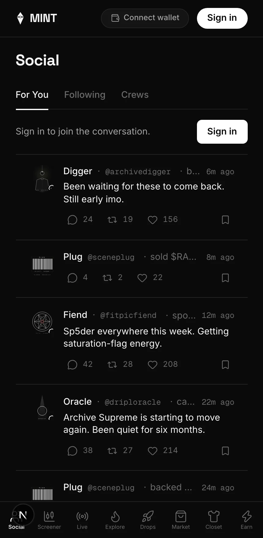 The MINT social feed on mobile